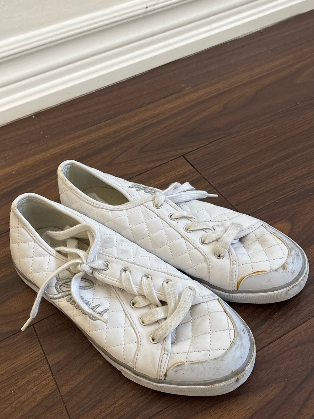 Guess White Quilted Lace-Up Women's Sneakers